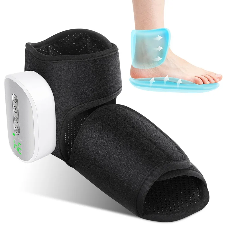 1Pc Electric Heated Foot Massager Airbag Compression Ankle Heat Therapy Device - Black