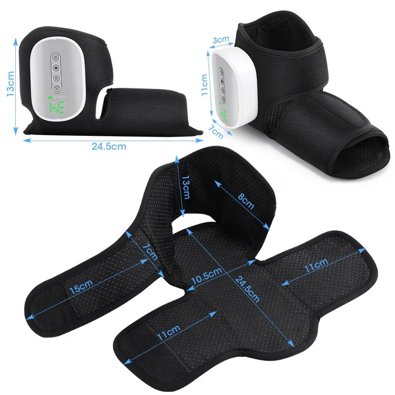 1Pc Electric Heated Foot Massager Airbag Compression Ankle Heat Therapy Device - Black