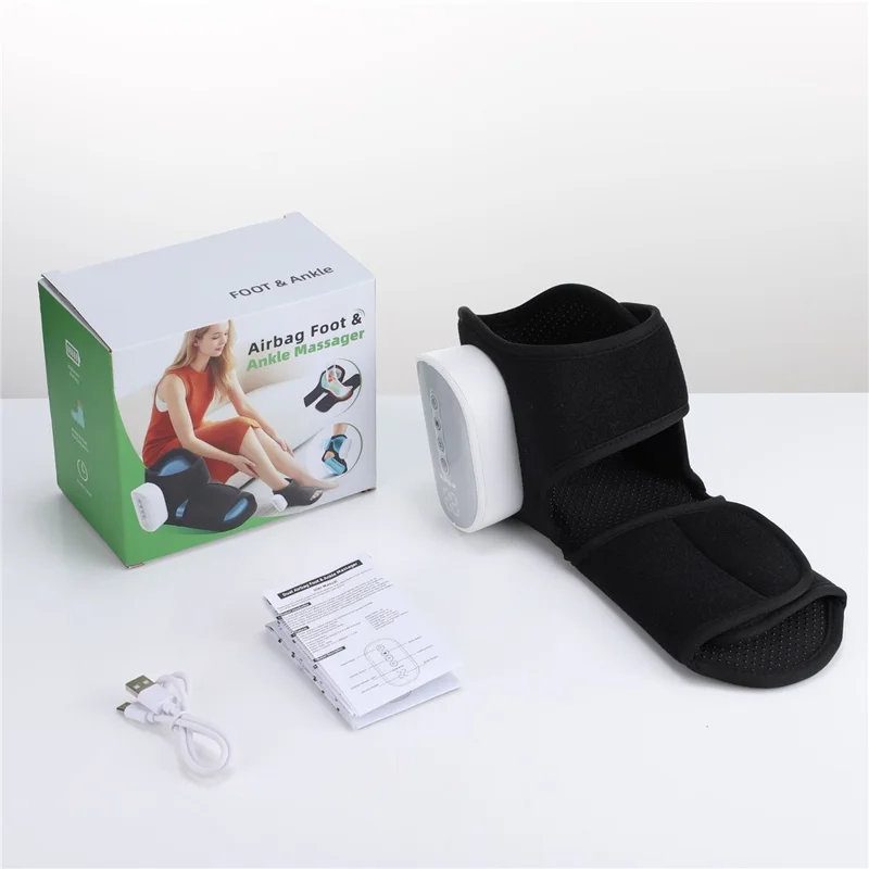 1Pc Electric Heated Foot Massager Airbag Compression Ankle Heat Therapy Device - Black