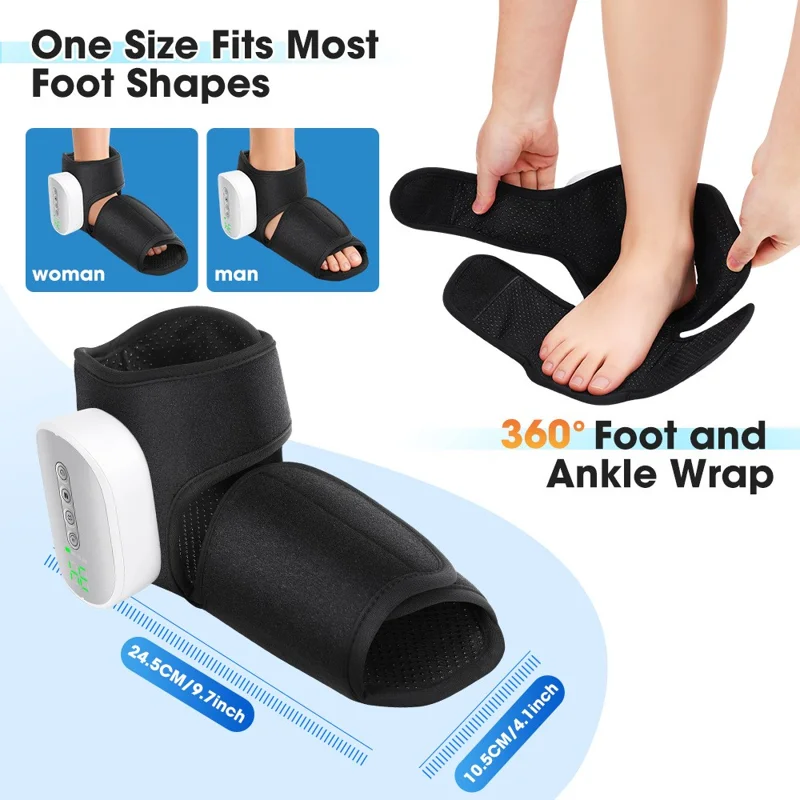1Pc Electric Heated Foot Massager Airbag Compression Ankle Heat Therapy Device - Black