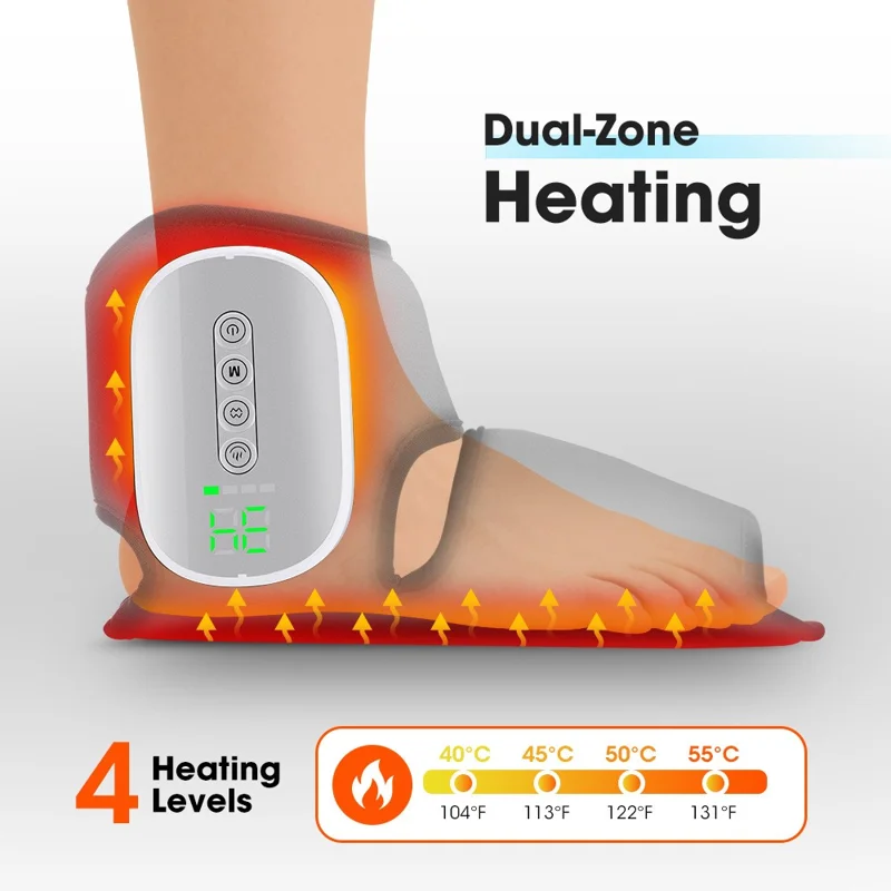 1Pc Electric Heated Foot Massager Airbag Compression Ankle Heat Therapy Device - Black