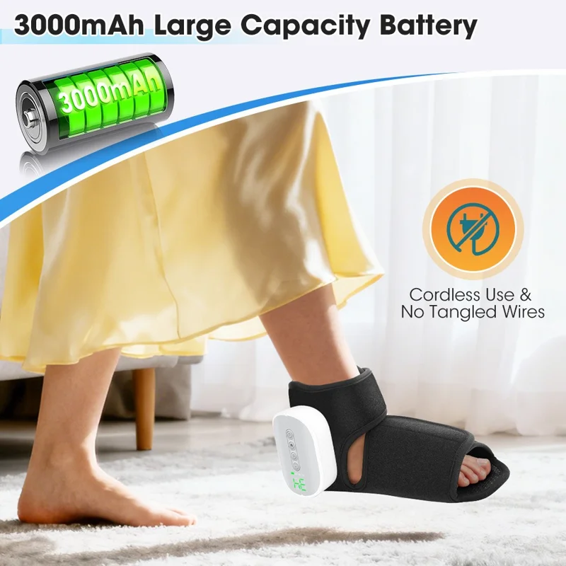 1Pc Electric Heated Foot Massager Airbag Compression Ankle Heat Therapy Device - Black