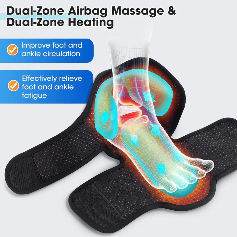 1Pc Electric Heated Foot Massager Airbag Compression Ankle Heat Therapy Device - Black