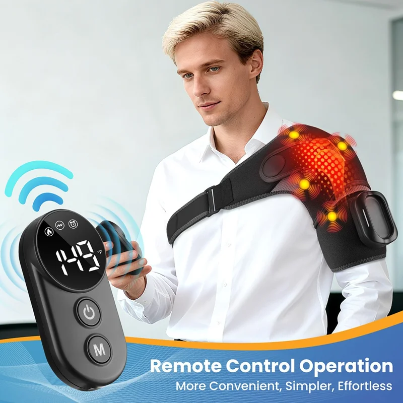 Heating Vibrating Shoulder Wrap with Magnetic Remote Controller 5 Heat Levels for Pain Relief
