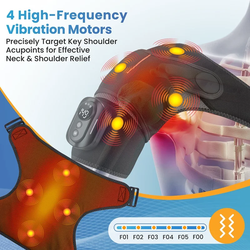 Heating Vibrating Shoulder Wrap with Magnetic Remote Controller 5 Heat Levels for Pain Relief