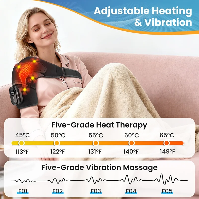 Heating Vibrating Shoulder Wrap with Magnetic Remote Controller 5 Heat Levels for Pain Relief