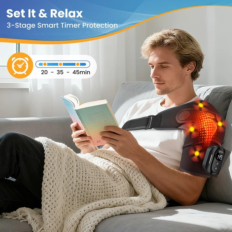 Heating Vibrating Shoulder Wrap with Magnetic Remote Controller 5 Heat Levels for Pain Relief