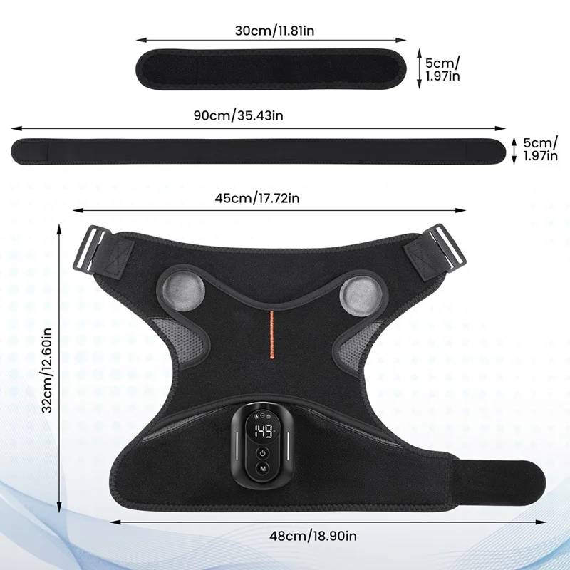Heating Vibrating Shoulder Wrap with Magnetic Remote Controller 5 Heat Levels for Pain Relief