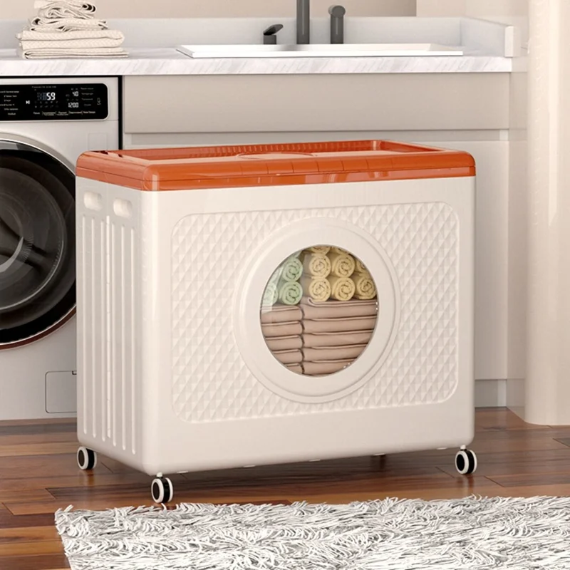 Vikbar förvaringslåda med hjul, stor kapacitet, klapplåda - Orange
