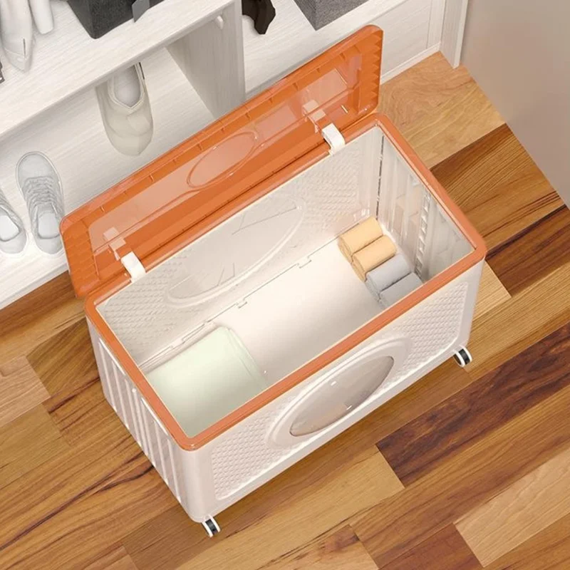 Vikbar förvaringslåda med hjul, stor kapacitet, klapplåda - Orange