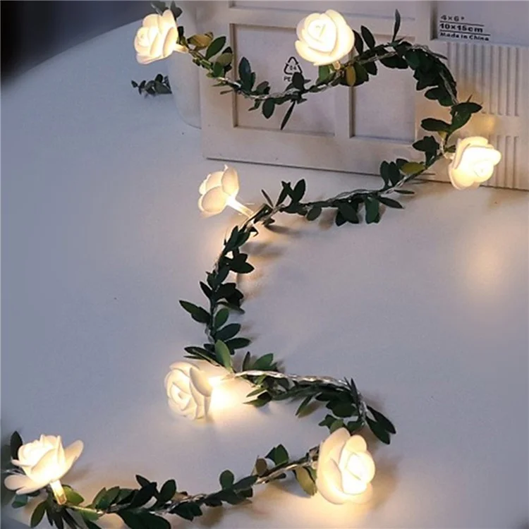 3m 20 LED -weihnachtsfeier Künstlicher Grünes Blatt Rattan Rose Blume Blumenbatterie Batterie Betriebene Lichtschnur DIY -dekoration