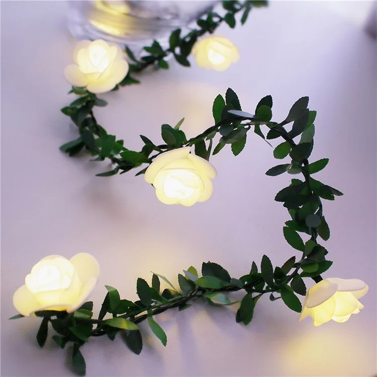 3m 20 LED -weihnachtsfeier Künstlicher Grünes Blatt Rattan Rose Blume Blumenbatterie Batterie Betriebene Lichtschnur DIY -dekoration