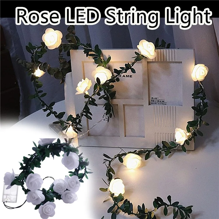 1,5 m 10 LED Artificial Gree Leaf Roard Rose Rose Vine Vine Battered Light String Doy Christmas Party Decor