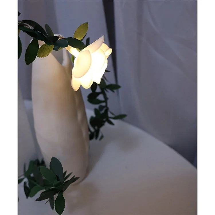 1.5m 10 LED Artificial Green Leaf Rattan Rose Flower Vine Battery Operated Light String DIY Christmas Party Decor