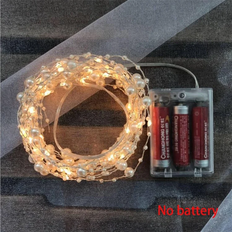 2m 20 Bateria LED Operado Por Fio de Cobre Luz de Cordas Com Pérola Artificial Decoração de Festa de Casamento de Natal de Natal