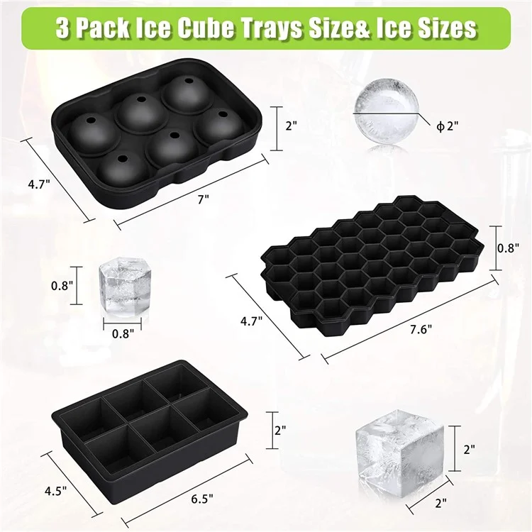 3pcs/set BPA Kostenlos Wiederverwendbares Silikon Großer Runder Kugel + Quadrat + Wabe -eisschalen Mit Deckel Und Trichter (ohne FDA -zertifikat)