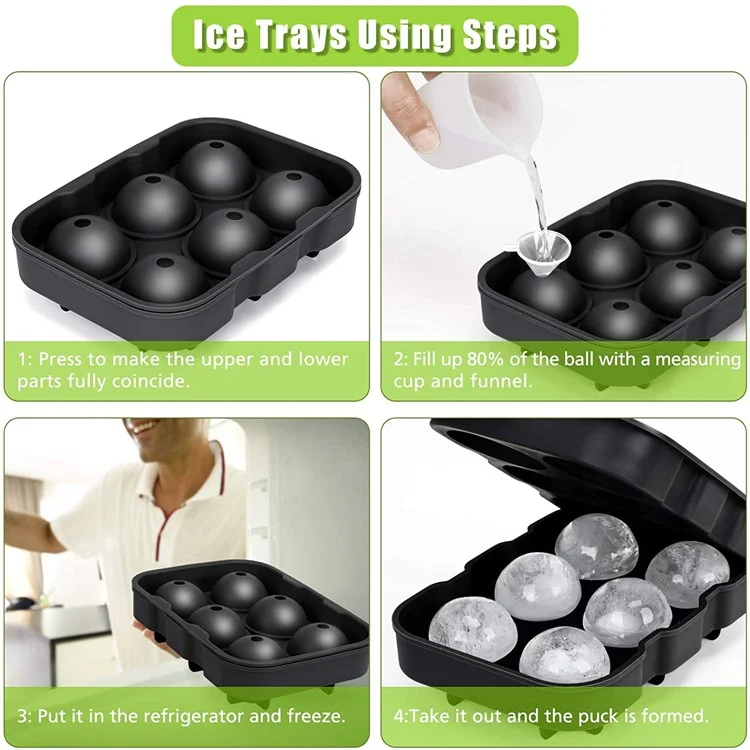 3Pcs/Set BPA Free Reusable Silicone Large Round Sphere + Square + Honeycomb Ice Trays with Lid and Funnel (without FDA Certificate)