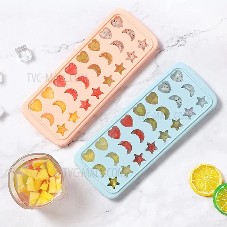 24-Grid Heart Moon Star Shaped BPA Free Silicone Ice Cube Tray Candy Mold with Removable Lid (without FDA Certificate) - Blue