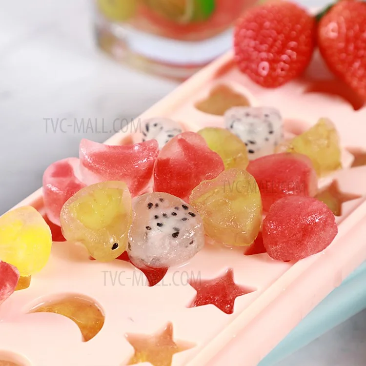 24-Grid Heart Moon Star Shaped BPA Free Silicone Ice Cube Tray Candy Mold with Removable Lid (without FDA Certificate) - Blue