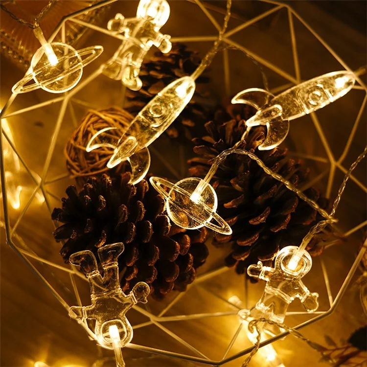 2m 10 LED Battery Operated Spaceman Rocket Planet String Light for Indoor Outdoor Decoration - Warm White