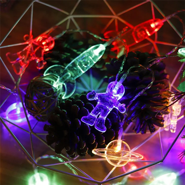2m 10 LED batteriebetriebene Spaceman-Raketen-Planeten-Lichterkette für Innen- und Außendekoration - Mehrfarbig