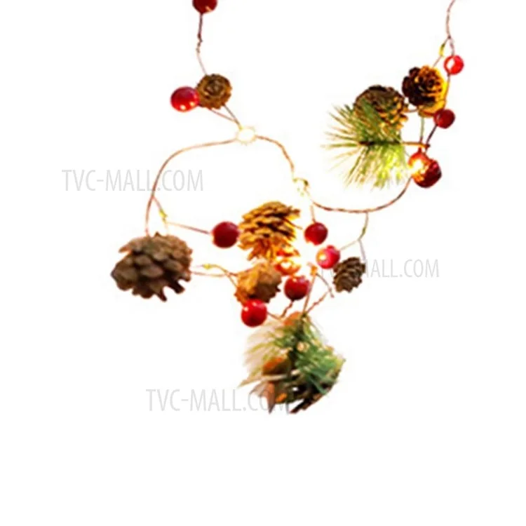 Luz de Natal LED artificial de abeto 2m 20 com contas de fruta vermelha, luz de fada de fio de cobre
