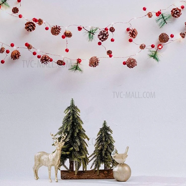 Luz de Natal LED artificial de abeto 2m 20 com contas de fruta vermelha, luz de fada de fio de cobre