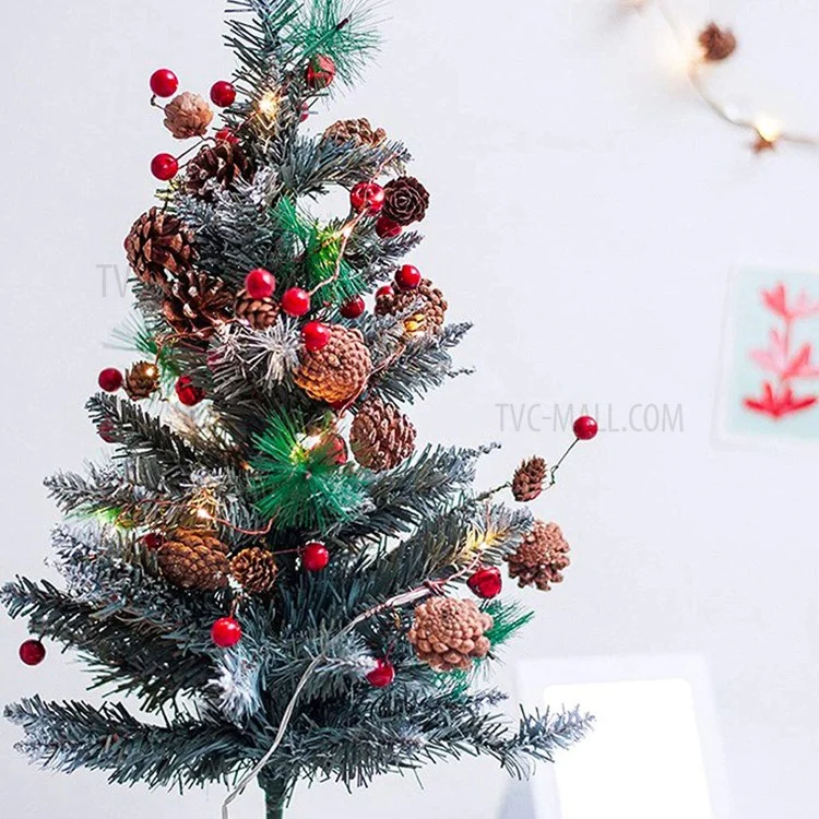 Luz de Natal LED artificial de abeto 2m 20 com contas de fruta vermelha, luz de fada de fio de cobre