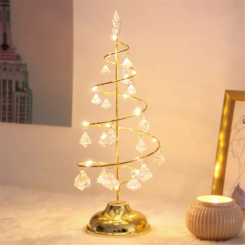 Crystal LED Christmas Tree Light Xmas Decoration Table Lamp Copper Wire Night Light - Silver