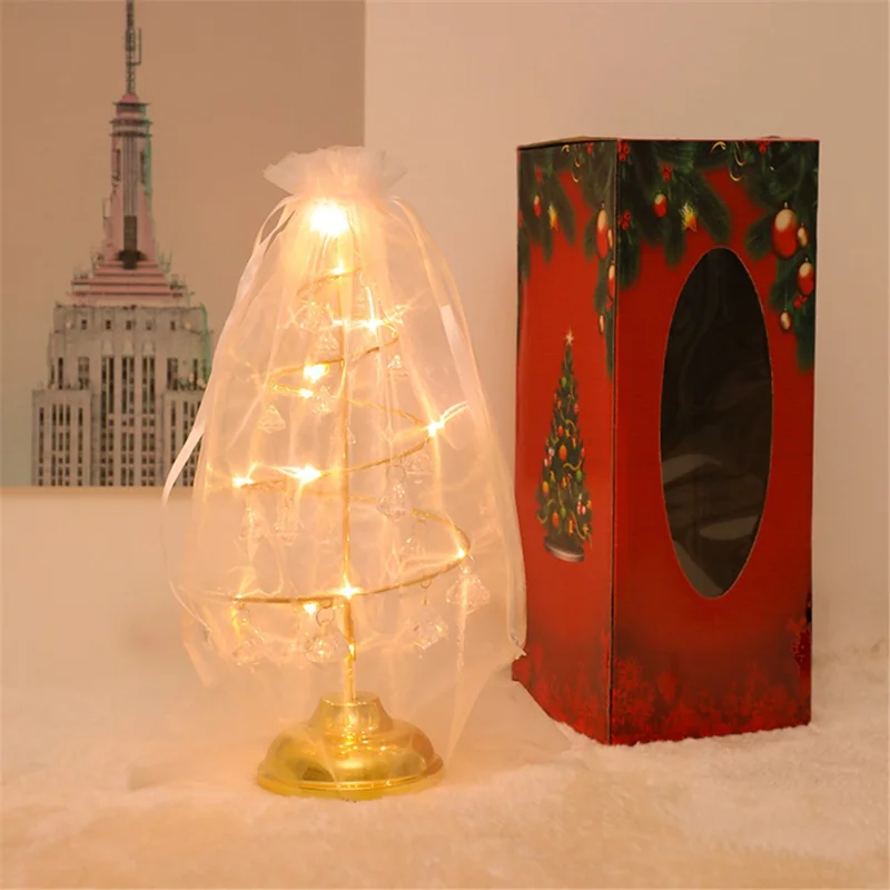 Crystal LED Christmas Tree Light Xmas Decoration Table Lamp Copper Wire Night Light - Silver