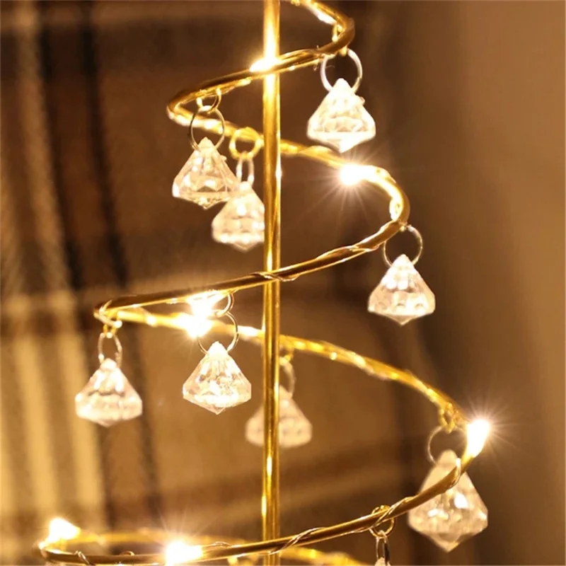 Crystal LED Christmas Tree Light Xmas Decoration Table Lamp Copper Wire Night Light - Silver