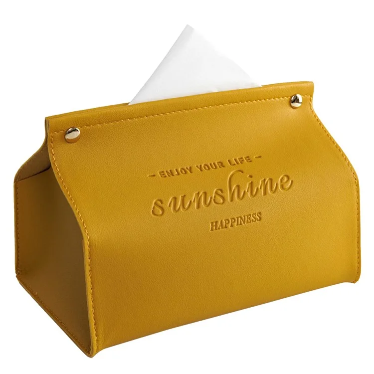 YT2014 Nordic Snap Button Design PU Leather Tissue Box Car Home Decoration Desktop Napkin Holder Case - Yellow