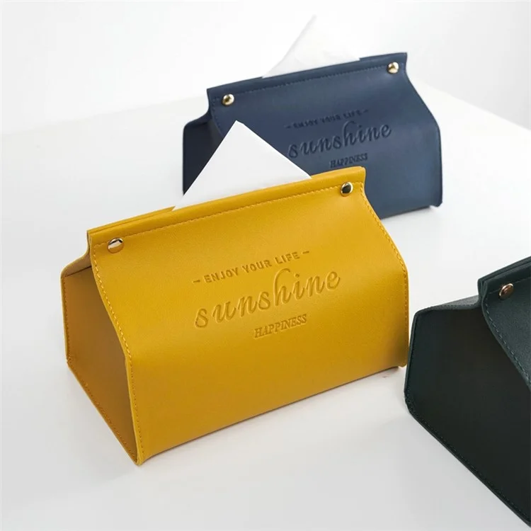 YT2014 Nordic Snap Button Design PU Leather Tissue Box Car Home Decoration Desktop Napkin Holder Case - Yellow