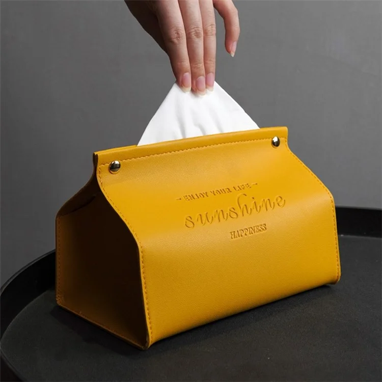 YT2014 Nordic Snap Button Design PU Leather Tissue Box Car Home Decoration Desktop Napkin Holder Case - Yellow