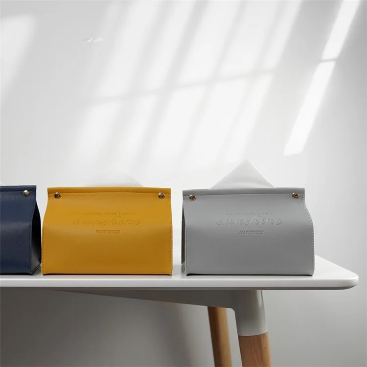 YT2014 Nordic Snap Button Design PU Leather Tissue Box Car Home Decoration Desktop Napkin Holder Case - Yellow