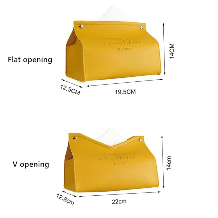 YT2014 Nordic Snap Button Design PU Leather Tissue Box Car Home Decoration Desktop Napkin Holder Case - Yellow