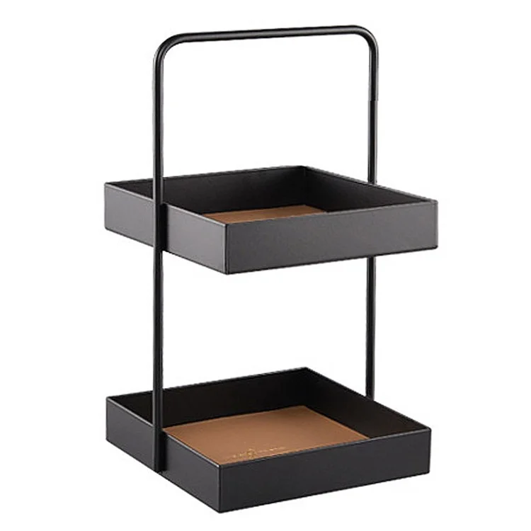 Nordic Style Light Luxury Double Leather Metal Tray Cosmetic Storage Box Perfume Container Stand (Size: S) - Square