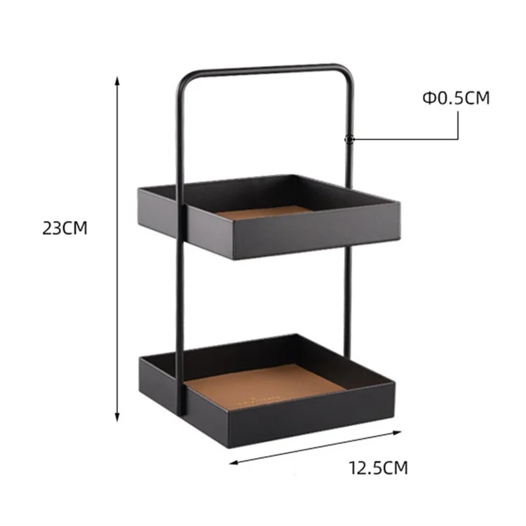 Nordic Style Light Luxury Double Leather Metal Tray Cosmetic Storage Box Perfume Container Stand (Size: S) - Square