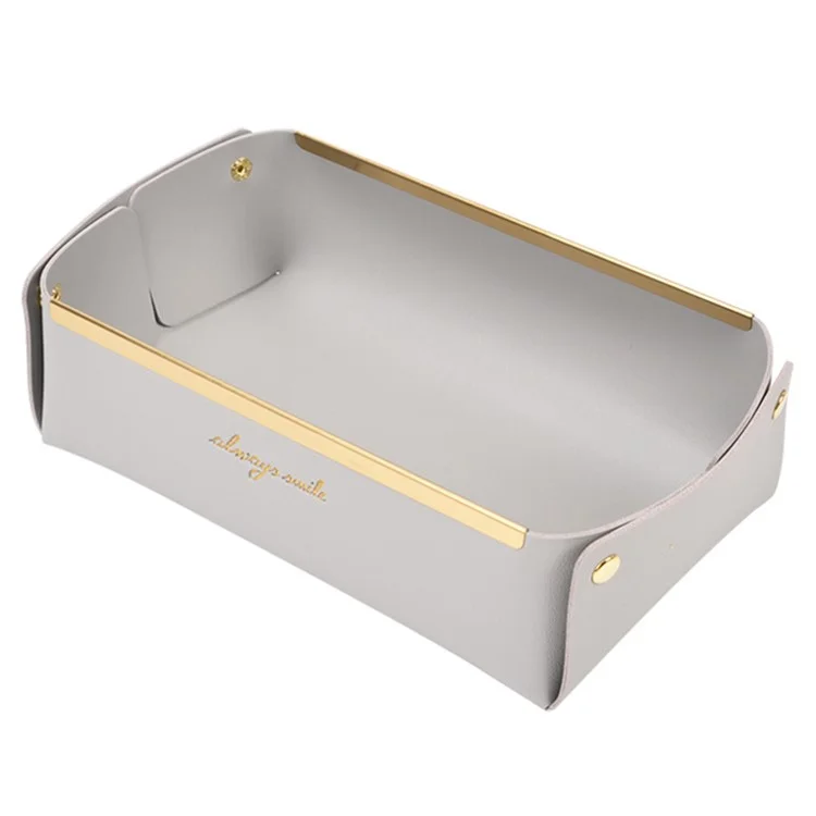 Plateau De Stockage En Cuir De Bureau Bijoux Organisateur Catchall Plateau Pour Porte-monnaie Clés Téléphone Portefeuille, Taille S - Gris Clair