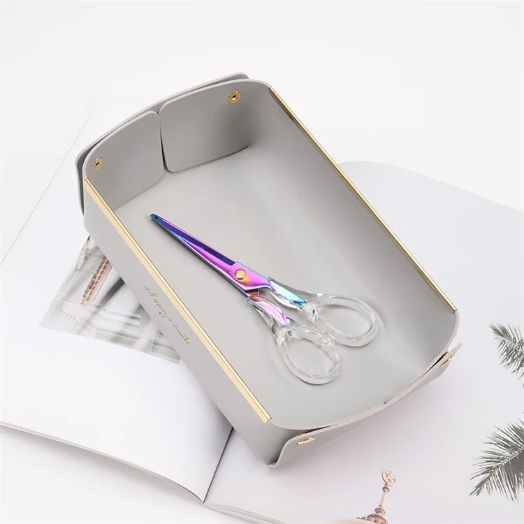 Plateau De Stockage En Cuir De Bureau Bijoux Organisateur Catchall Plateau Pour Porte-monnaie Clés Téléphone Portefeuille, Taille S - Gris Clair