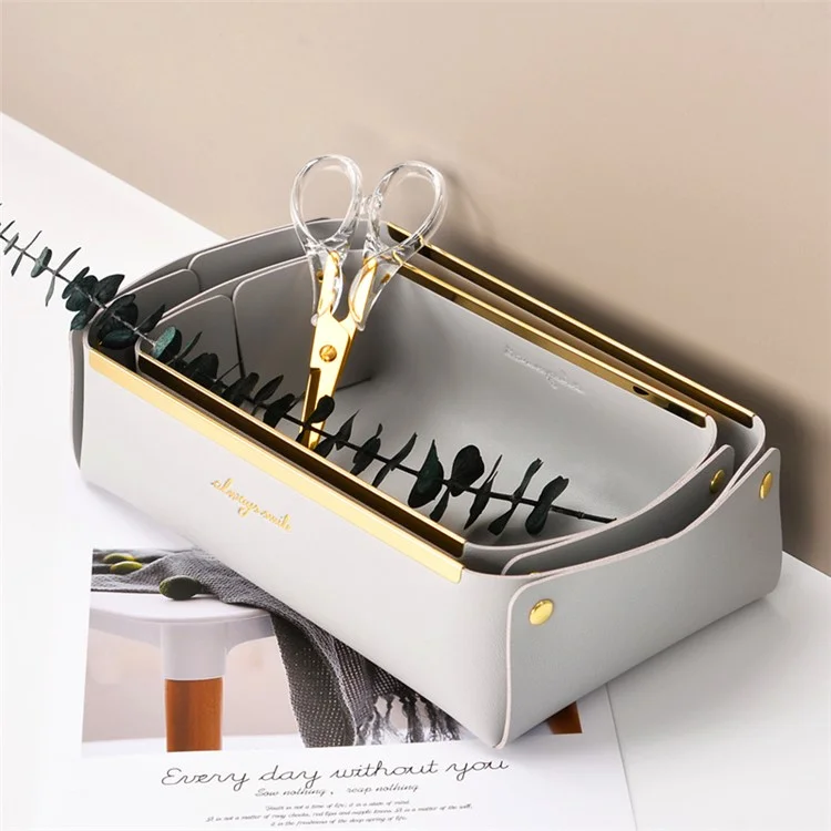 Plateau De Stockage En Cuir De Bureau Bijoux Organisateur Catchall Plateau Pour Porte-monnaie Clés Téléphone Portefeuille, Taille S - Gris Clair