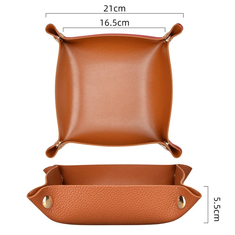 Bedside Organizer Desk Storage Plate Leather Catchall for Change Jewelry Key Phone Watch, Size L - Plain Texture/Matcha Green+Light Blue