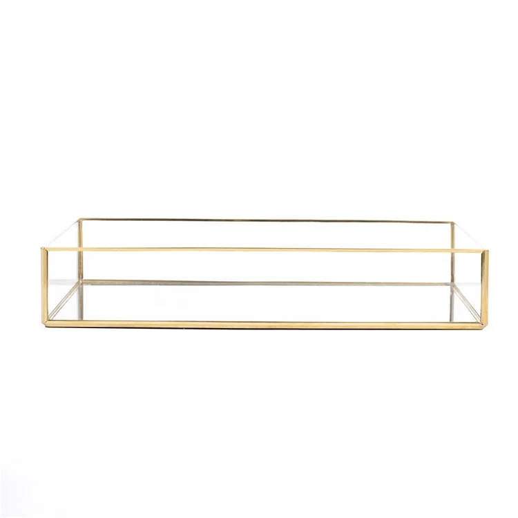 Nordic Style Glass Copper Rectangular Storage Tray Jewelry Necklace Tray Organizer - Gold/Size M