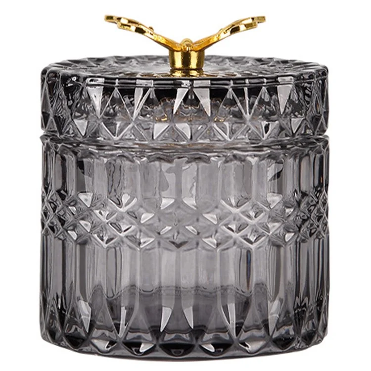 Crystal Candy Jar Decorative Jar Stylish Storage Jewelry Glass Storage Box Cute Candy Dish with Lid - Grey