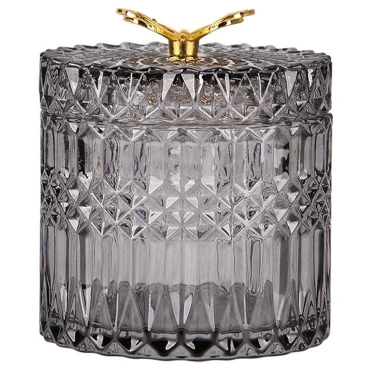 Nordic Golden Butterfly Glass Jar with Lid Bedroom Decor Jewelry Storage Jar Room Decoration Biscuits Sugar Jar, Size L - Grey