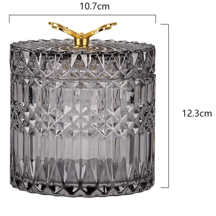 Nordic Golden Butterfly Glass Jar with Lid Bedroom Decor Jewelry Storage Jar Room Decoration Biscuits Sugar Jar, Size L - Grey