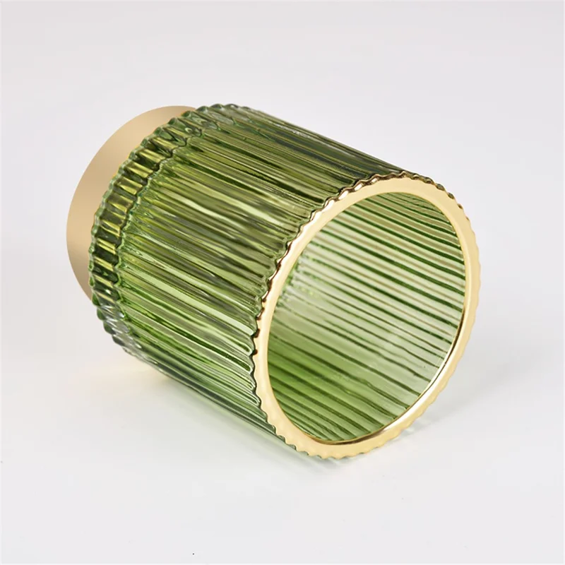 Thickened Glass Storage Bucket Pen Holder Storage Tank Cup Makeup Brush Bucket Desktop Organizer, Size L - Blackish Green