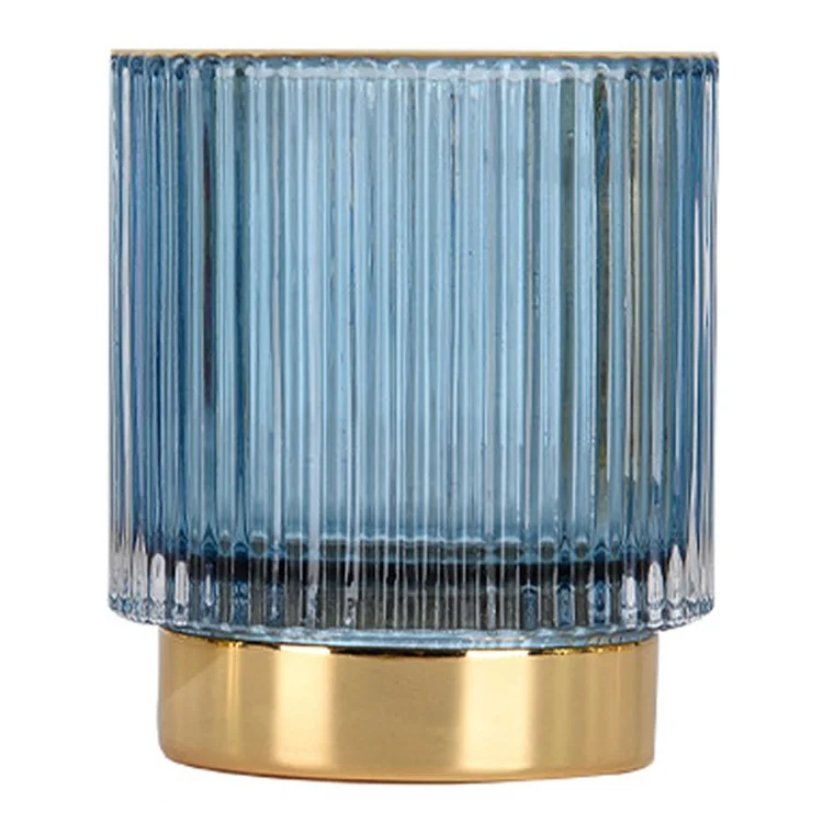 Multi-function Glass Storage Bucket with Golden Base Pen Holder Decoration Storage Tank Cup Makeup Brush Bucket Desktop Organizer, Size S - Blue