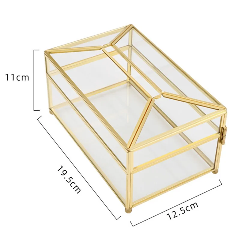 Creative Nordic Style Glass Tissue Box Decorative Golden Napkin Storage Box Decoration Facial Tissue Holder for Dresser Bathroom Bedroom Home Office - Transparent//Size: S