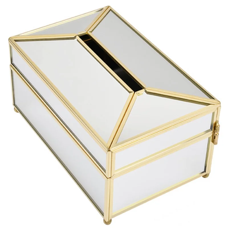 Tissue Box Decorative Golden Napkin Storage Box Decoration Facial Tissue Holder for Dresser Bathroom Bedroom Home Office - Mirror Surface//Size: S